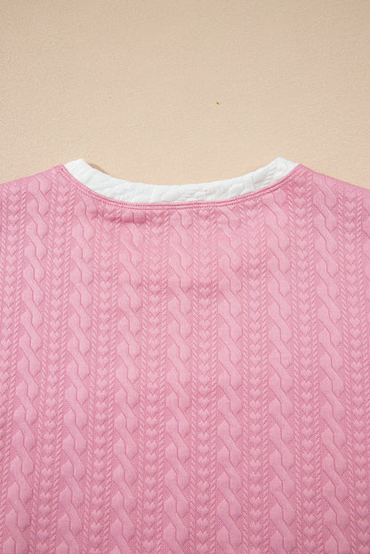 Pink Contrast Trim Textured Crewneck Tee and Pocketed Skirt Set