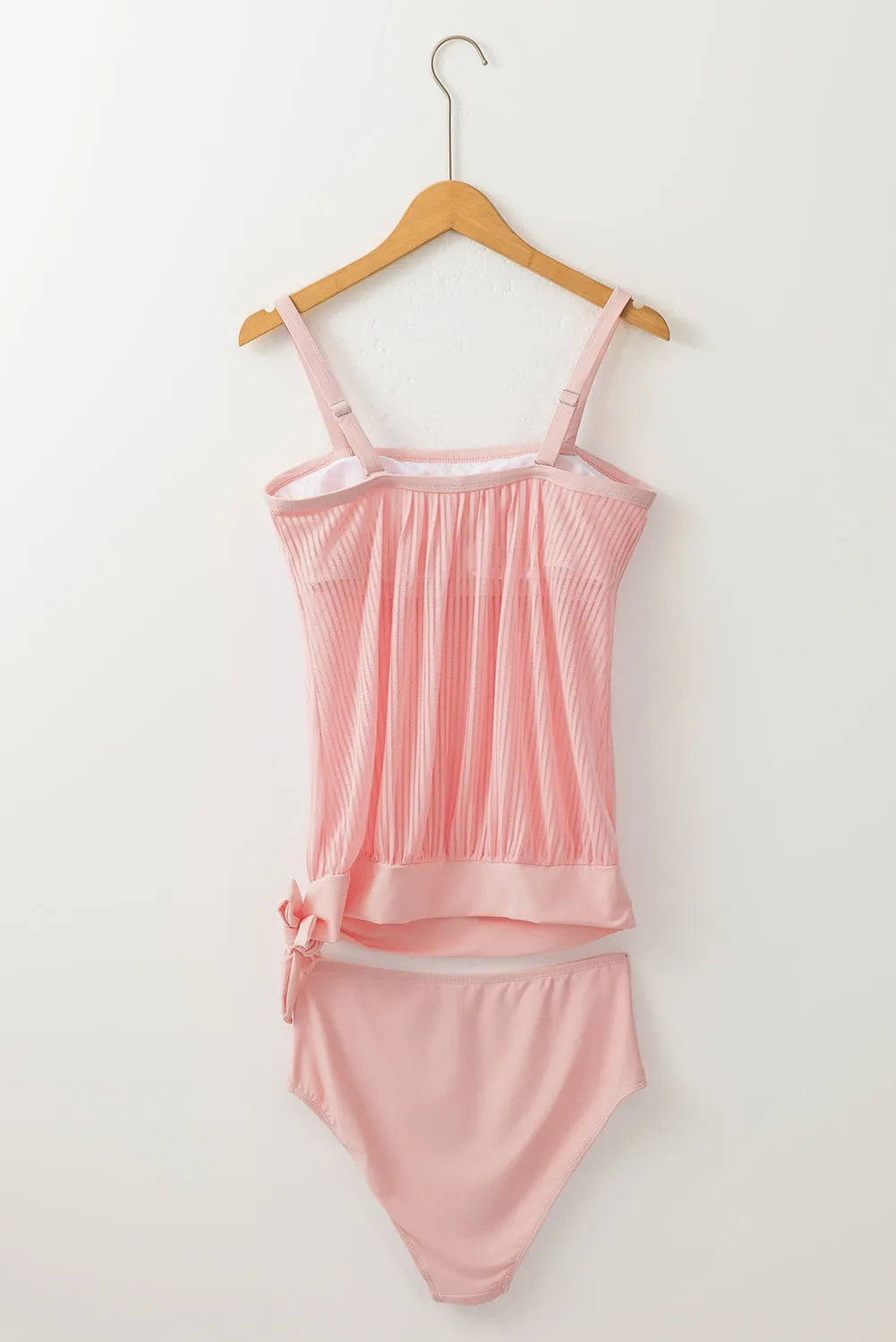 Pink Striped Mesh Knotted Hem Tankini Swimsuit - Chic Meadow Boutique 