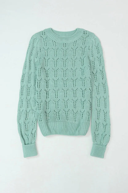 Green Sheer Knitted Pointelle Sweater - Chic Meadow Boutique 