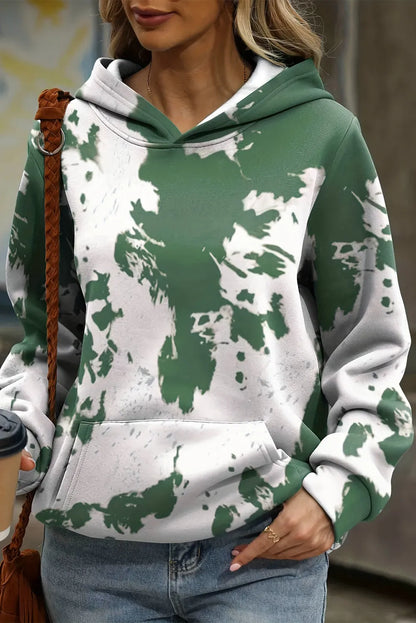 Green Tie Dye Print Kangaroo Pocket Loose Hoodie - Chic Meadow Boutique 