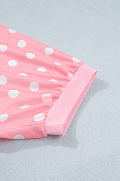 Pink Polka Dot Oversized Top Drawstring Short Set