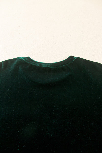 Blackish Green Velvet Long Sleeve Lace Splicing Hem Shift Maxi Dress