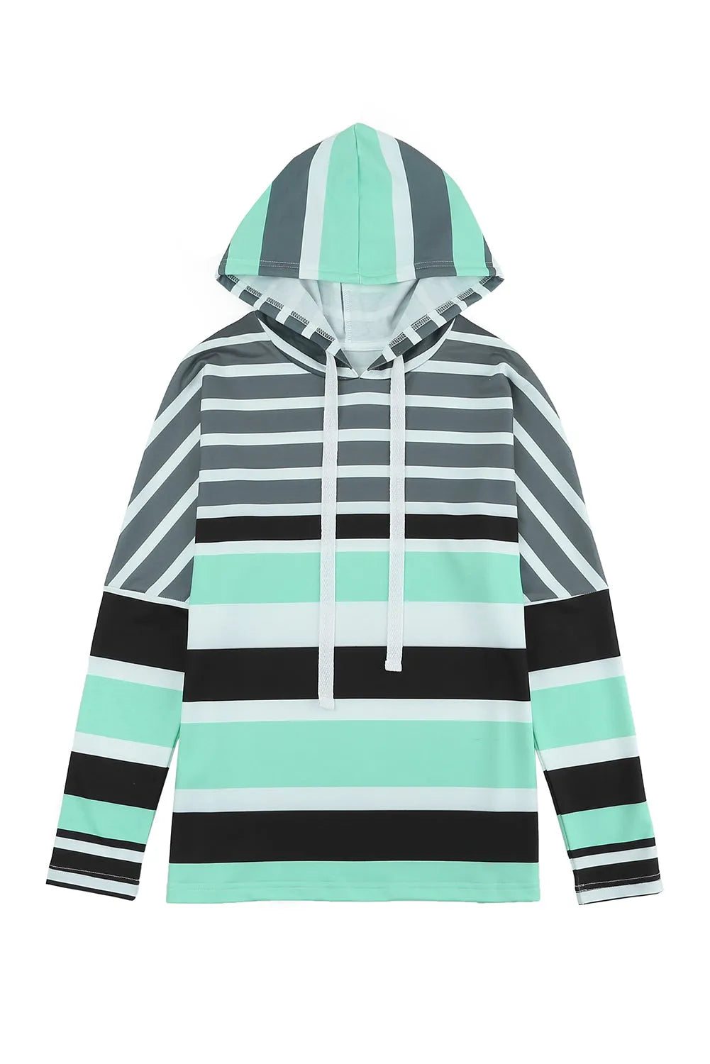 Tops/Sweatshirts & Hoodies Green Striped Drawstring Long Sleeve Hoodie