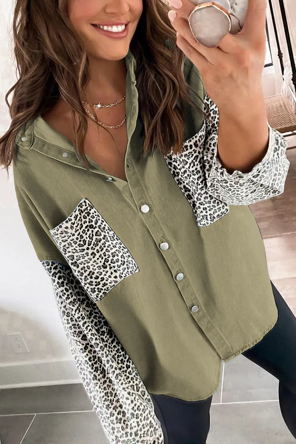 Contrast Leopard Denim Jacket - Chic Meadow Boutique 