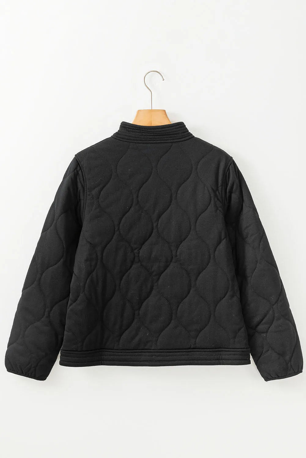 Black Solid Color Quilted Snap Button Jacket - Chic Meadow Boutique 