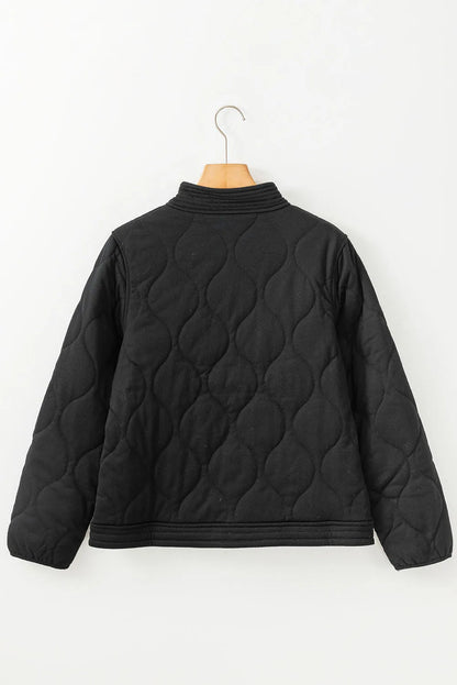 Black Solid Color Quilted Snap Button Jacket - Chic Meadow Boutique 