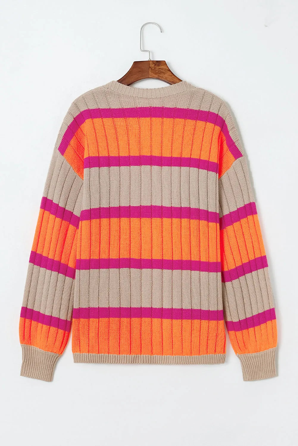 Orange Striped Colorblock Drop Shoulder Slouchy Cardigan - Chic Meadow Boutique 