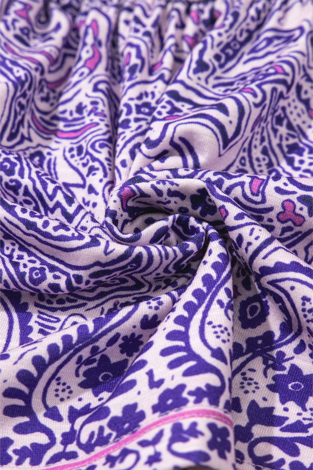 Purple Boho Paisley Print Half Sleeve Shirred Peplum Blouse