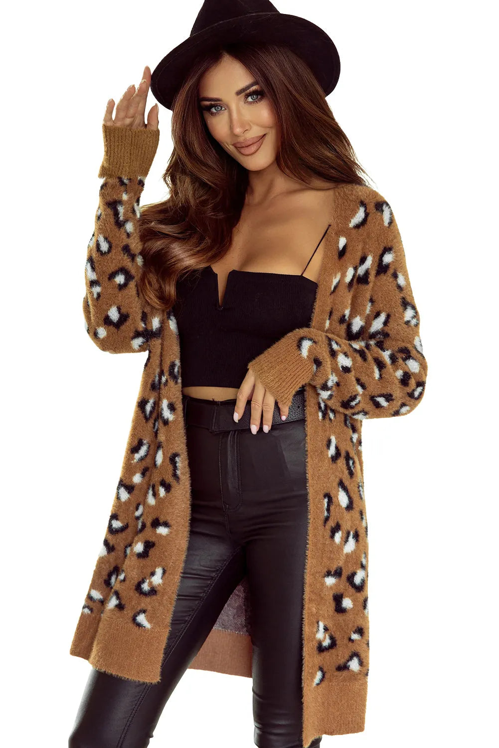 Brown Leopard Print Fur Cardigan - Chic Meadow Boutique 