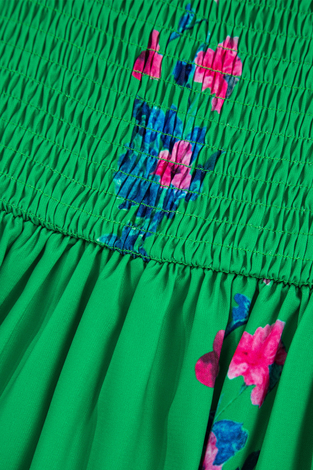 Green Floral Print Contrast Trim Knotted Straps Midi Dress