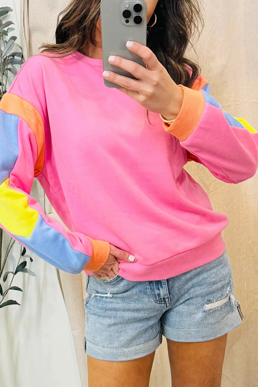 Pink Candy Colorblock French Terry Top - Chic Meadow Boutique 