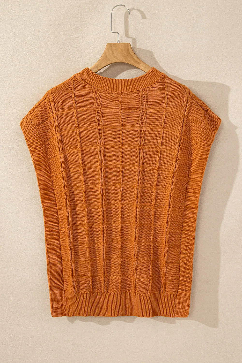 Chestnut Grid Textured Short Sleeve Sweater - Chic Meadow Boutique 