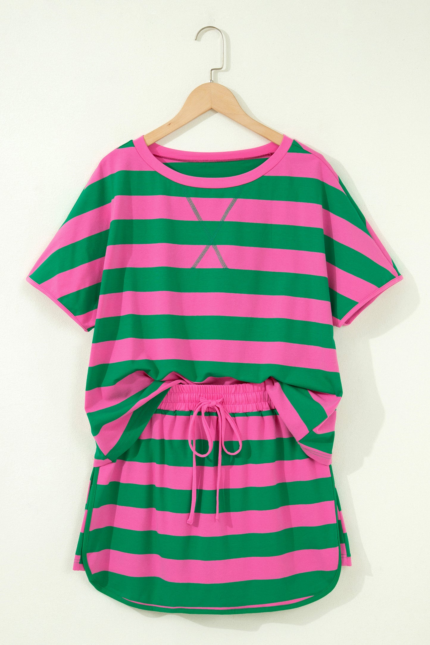 Rose Stripe Dolman Tee Drawstring Skort Athletic 2pcs Set