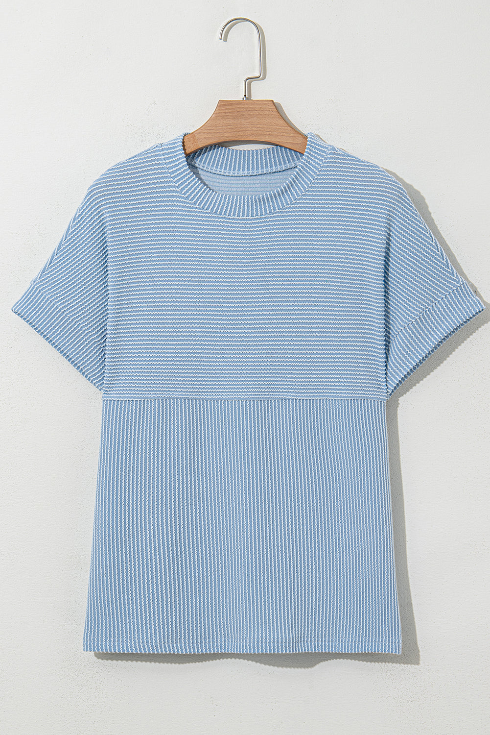 Myosotis Plain Corded Knit Mock Neck T Shirt