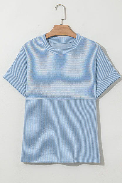 Myosotis Plain Corded Knit Mock Neck T Shirt