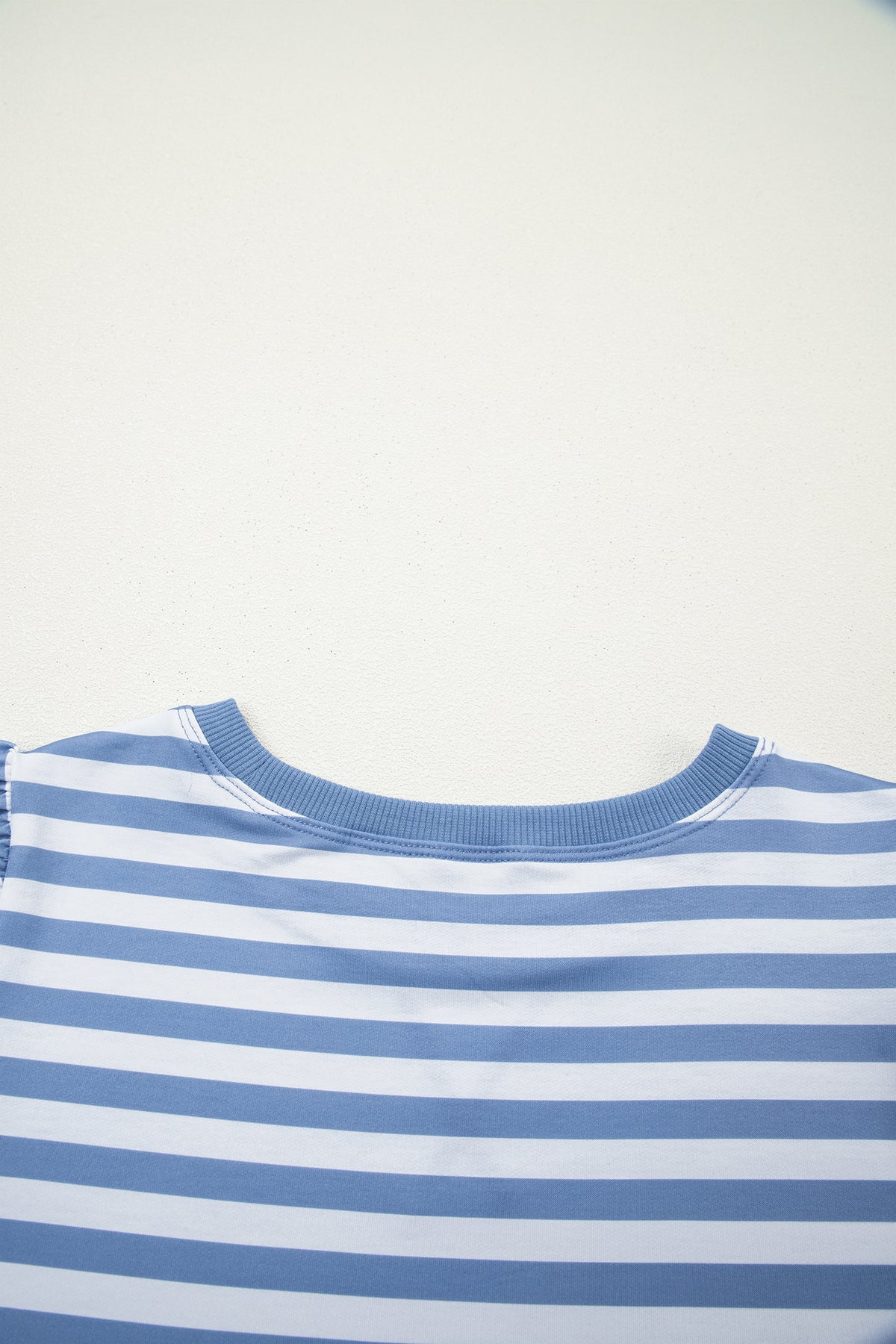 Sky Blue Stripe Short Bubble Sleeve T Shirt