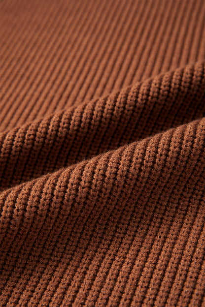 Chestnut Long Sleeve Ribbed Knit Stand Neck Regular Fit Pullover Sweater