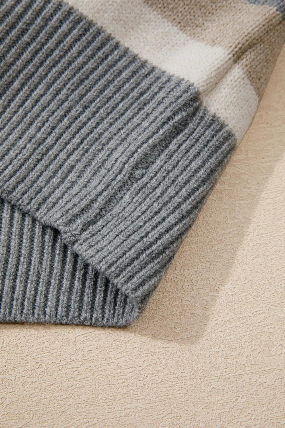 Sweaters & Cardigans/Sweaters Gray Stripe Color Block Ribbed Edge Round Neck Sweater