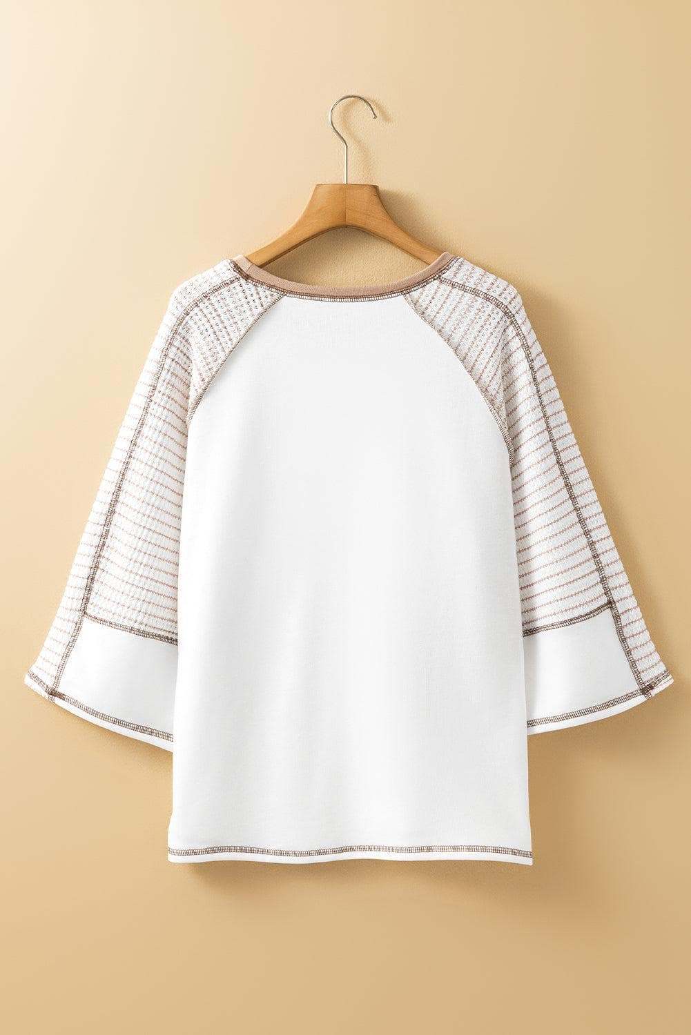 Tops/Long Sleeve Tops White Striped Bracelet Sleeve Raglan Patchwork Top