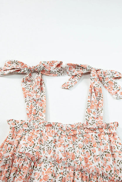 Orange Floral Knotted Straps Tiered Babydoll Dress - Chic Meadow Boutique 