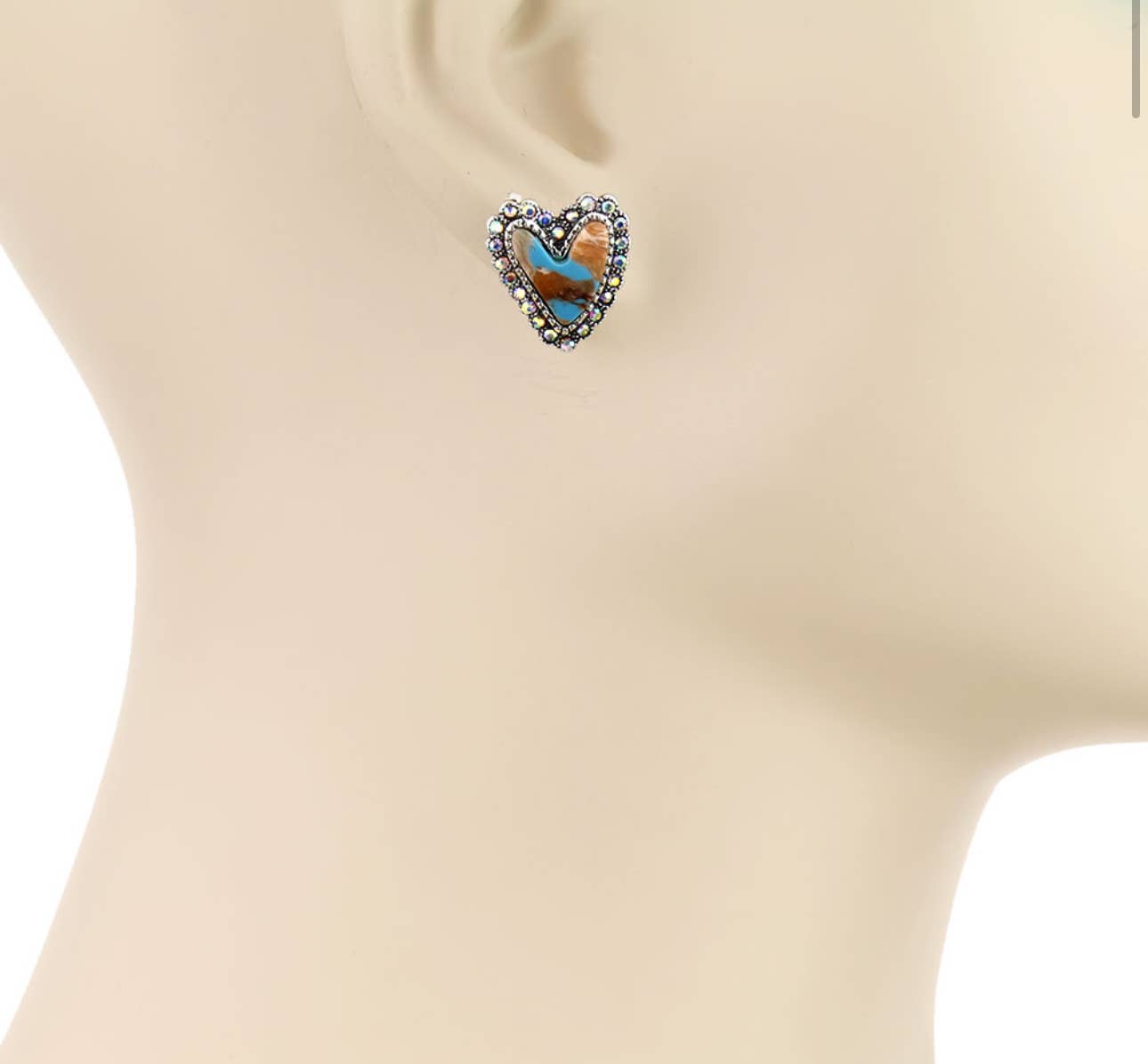 Western Turquoise Heart Post Earrings