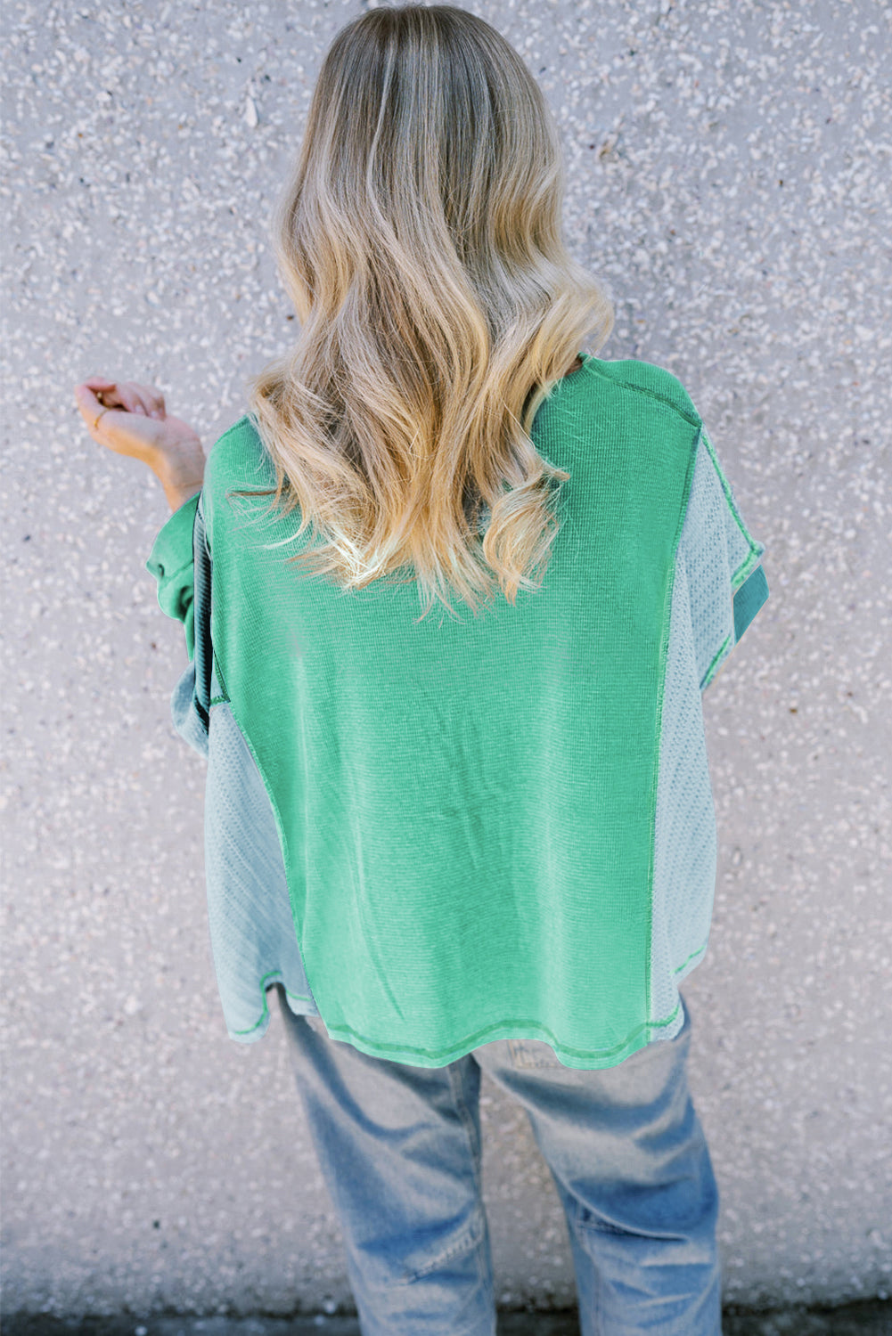 Green Colorblock Stitching Patchwork Buttoned Long Sleeve Top - Chic Meadow Boutique 