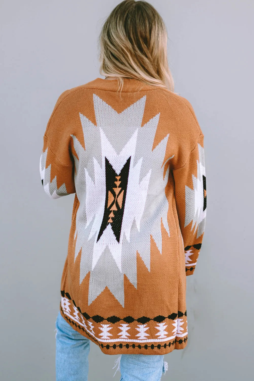 Gold Flame Aztec Graphic Open-Front Cardigan - Chic Meadow Boutique 