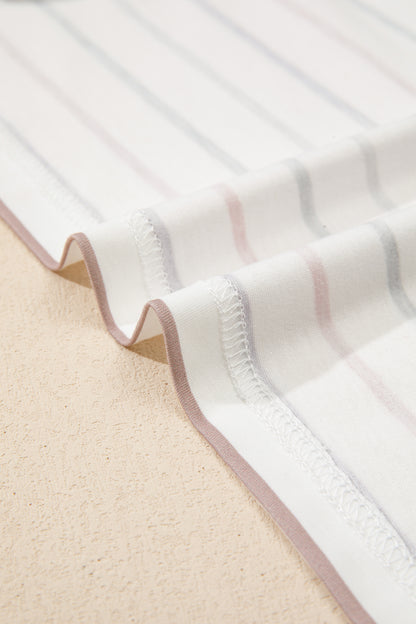 White Stripe V Neck Casual Plus Size Tee