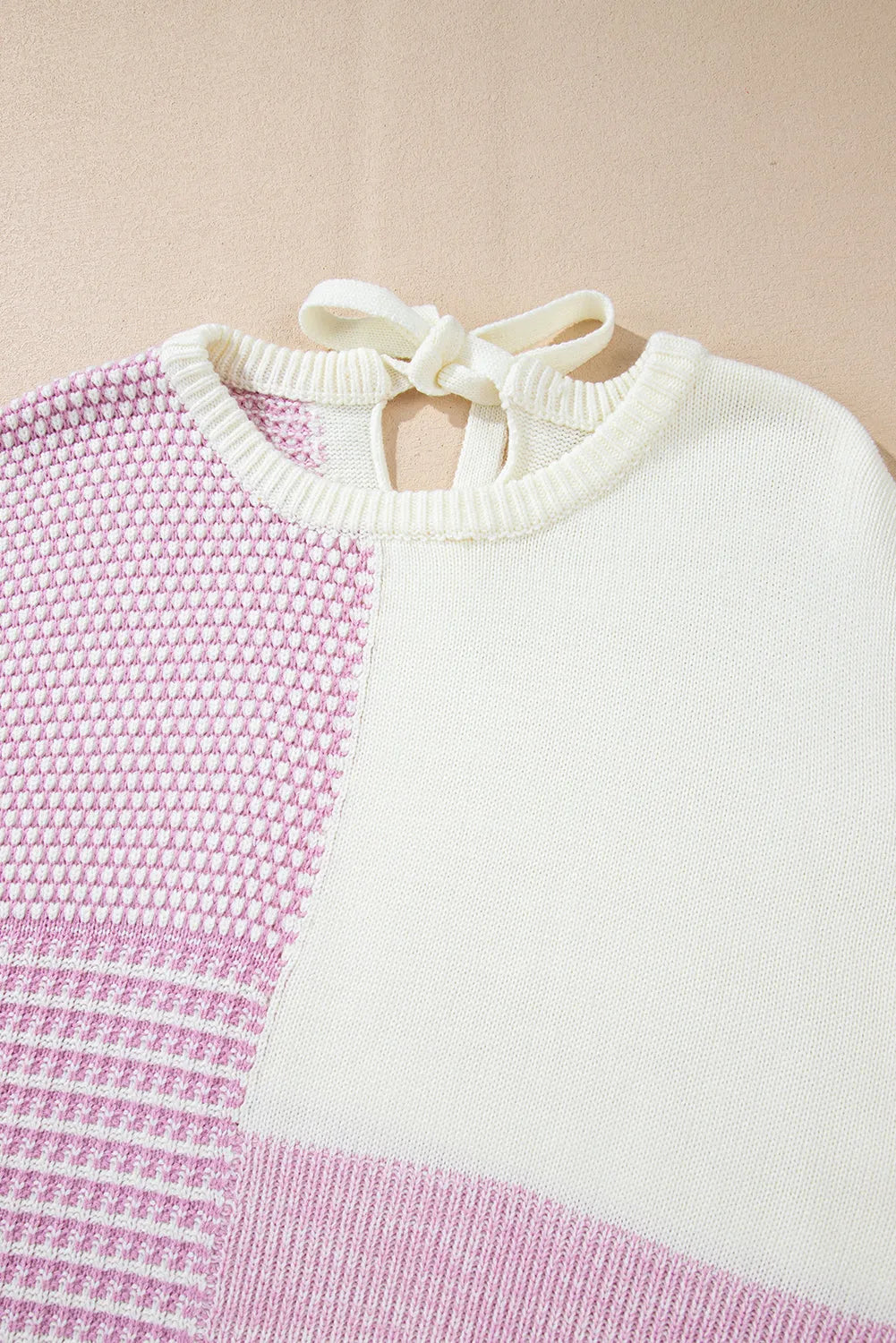 Bonbon Neutral Colorblock Tie Back Sweater - Chic Meadow Boutique 