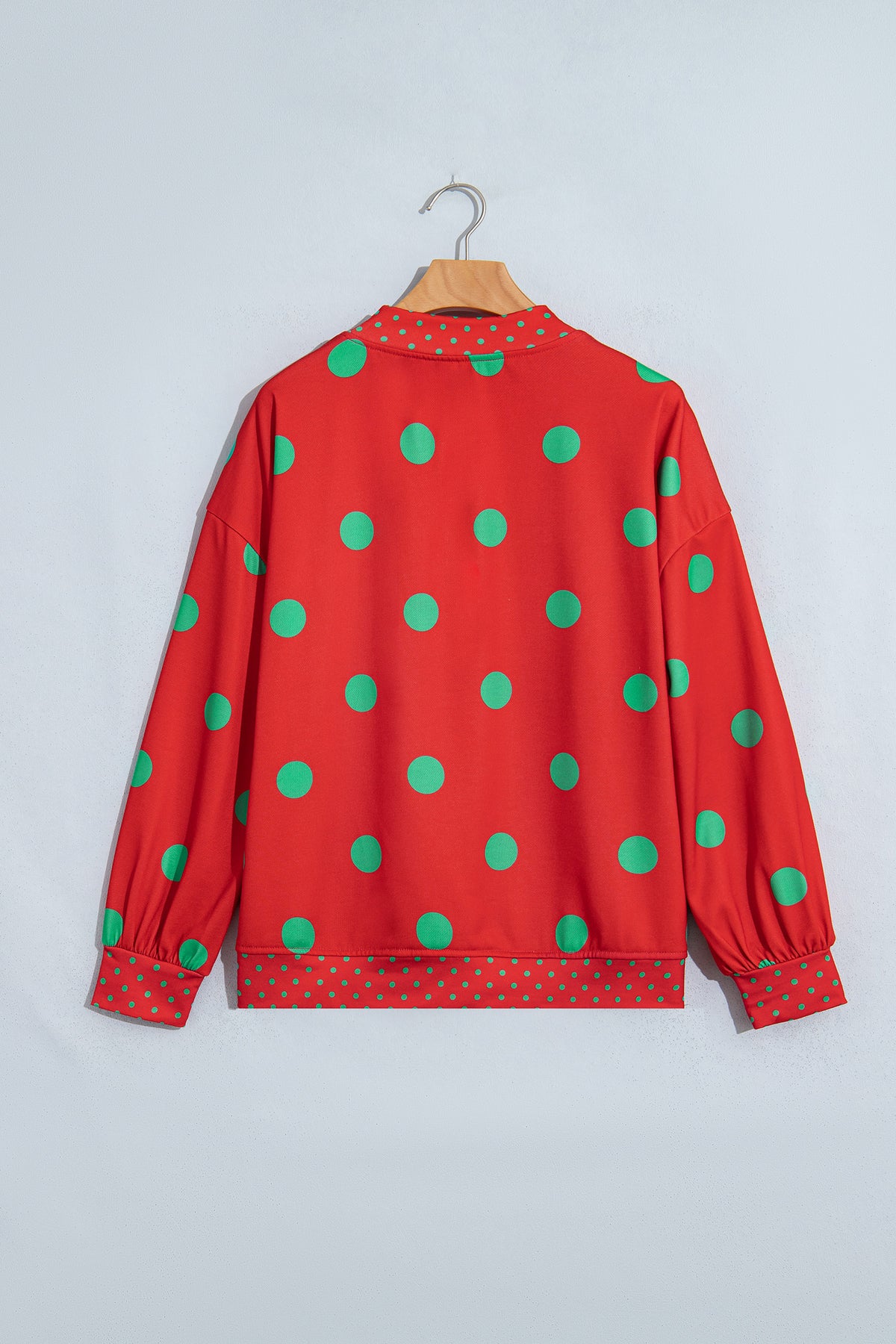Red Polka Dot Print Contrast Detail Oversized Tunic Sweatshirt