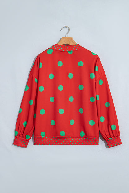 Red Polka Dot Print Contrast Detail Oversized Tunic Sweatshirt