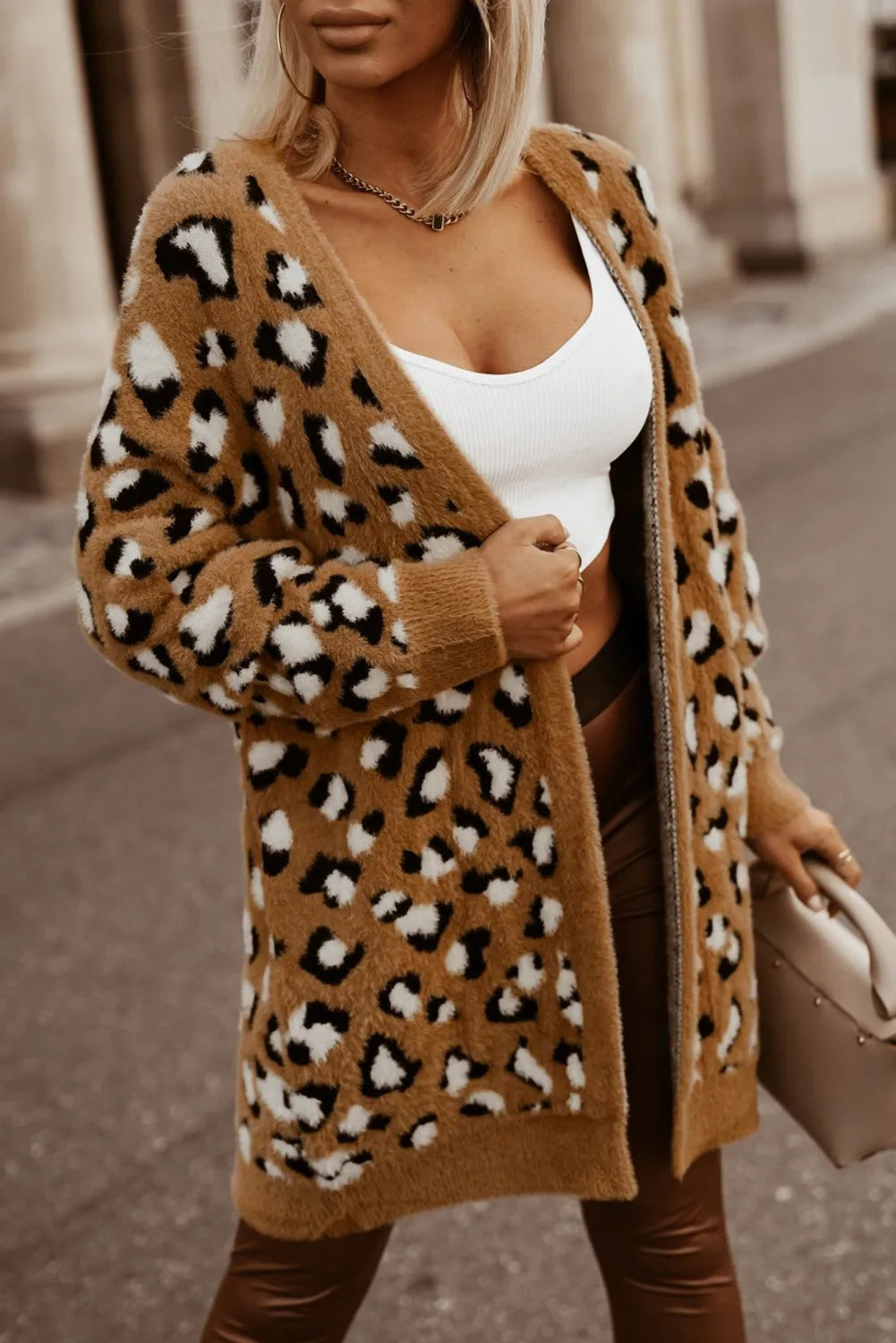 Brown Leopard Print Fur Cardigan - Chic Meadow Boutique 