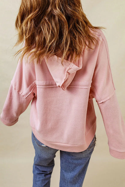 Pink Casual Button Solid Patchwork Trim Hoodie - Chic Meadow Boutique 