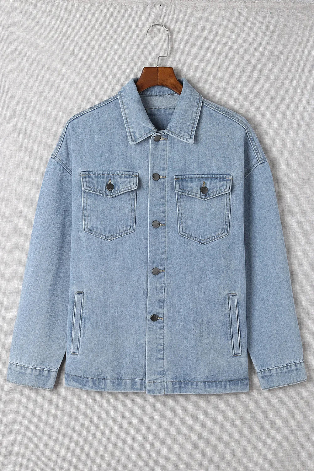 Sky Blue Acid Wash Flap Pocket Boyfriend Shacket - Chic Meadow Boutique 