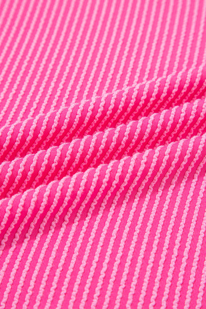 Bonbon Leopard Patchwork Corded Knit Crew Neck T Shirt