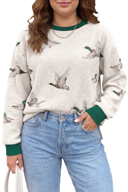 Beige Mallard Duck Print Plus Size Twisted Ribbed Top
