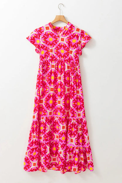 Dresses/Maxi Dresses Strawberry Pink Geo Print V-neck Maxi Dress