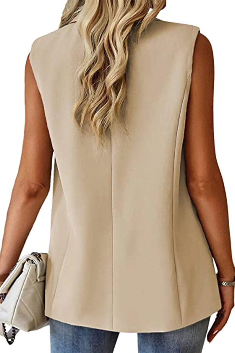 Apricot Single Button Pocketed Lapel Vest Blazer - Chic Meadow Boutique 