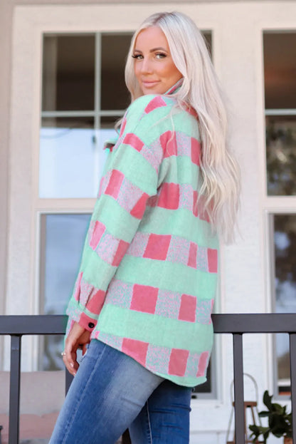 Pink Plaid Pattern Oversized Shacket - Chic Meadow Boutique 