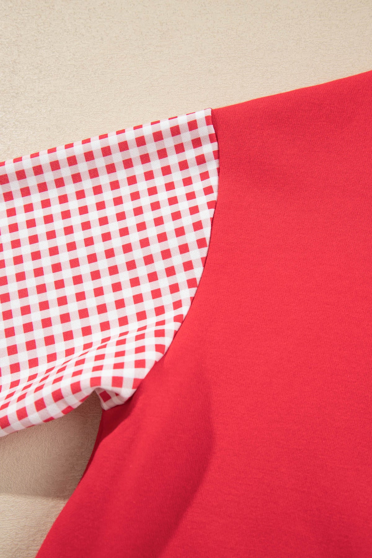 Fiery Red Plaid Sleeve Colorblock Loose Tunic Sweatshirt