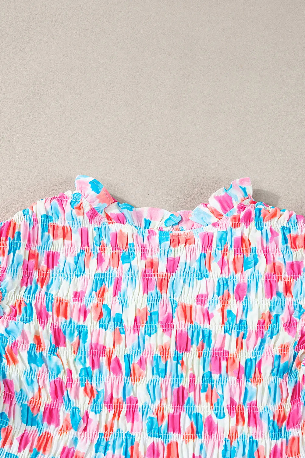 Sky Blue Shirred Yoke Ruffled Abstract Printed Blouse - Chic Meadow Boutique 