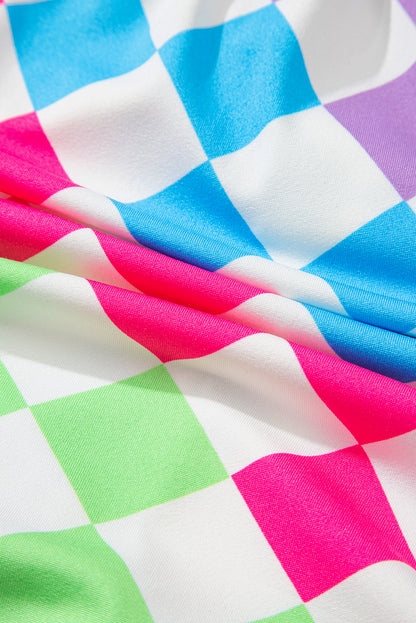 Multicolour Checkered Drawstring Elastic Waist Casual Shorts