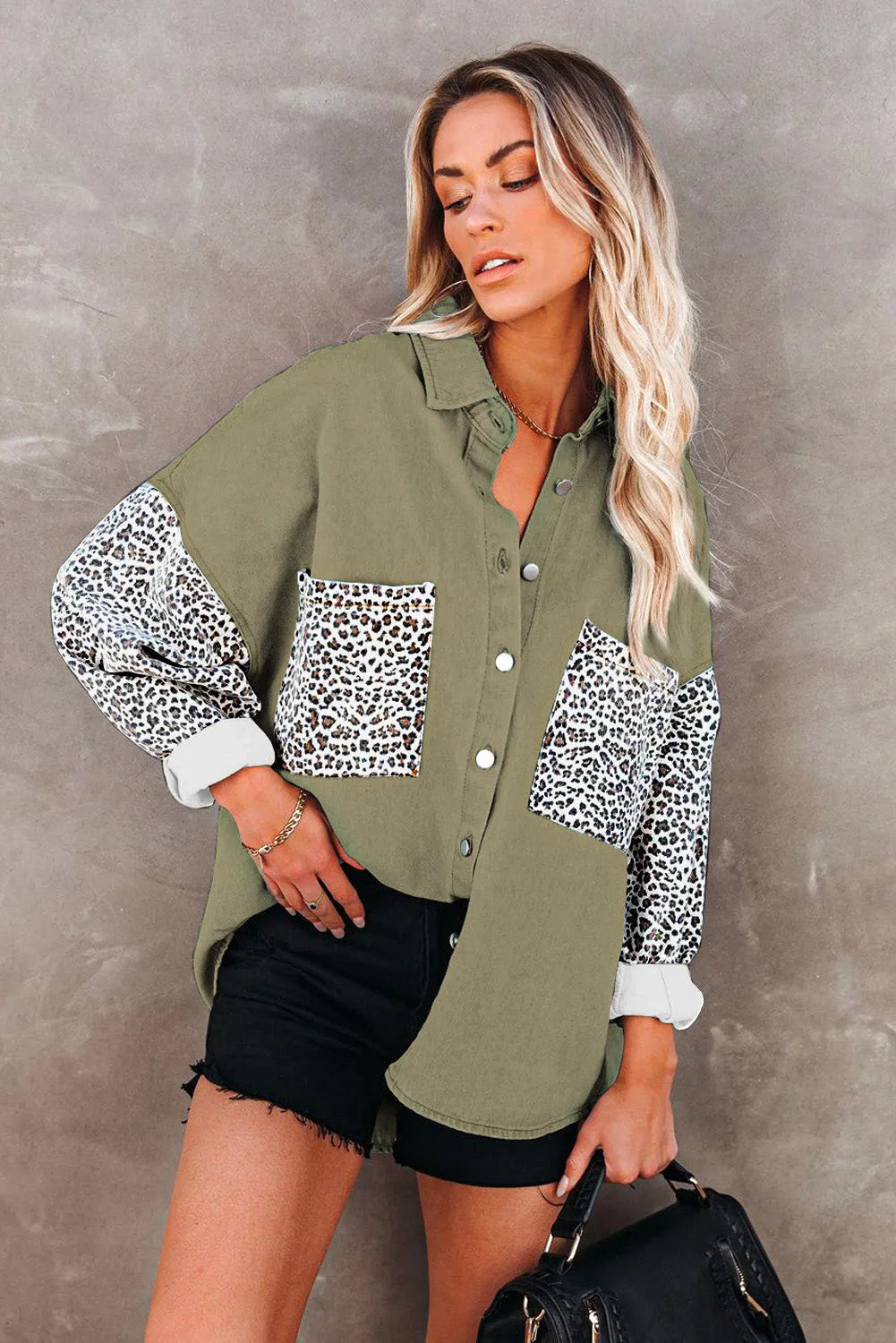 Contrast Leopard Denim Jacket - Chic Meadow Boutique 