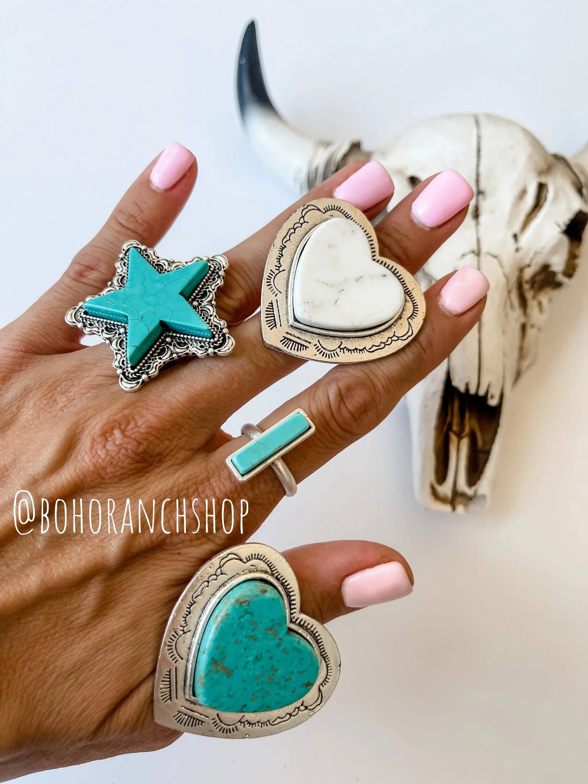 Western Statement Natural Stone Heart Ring - Chic Meadow Boutique 