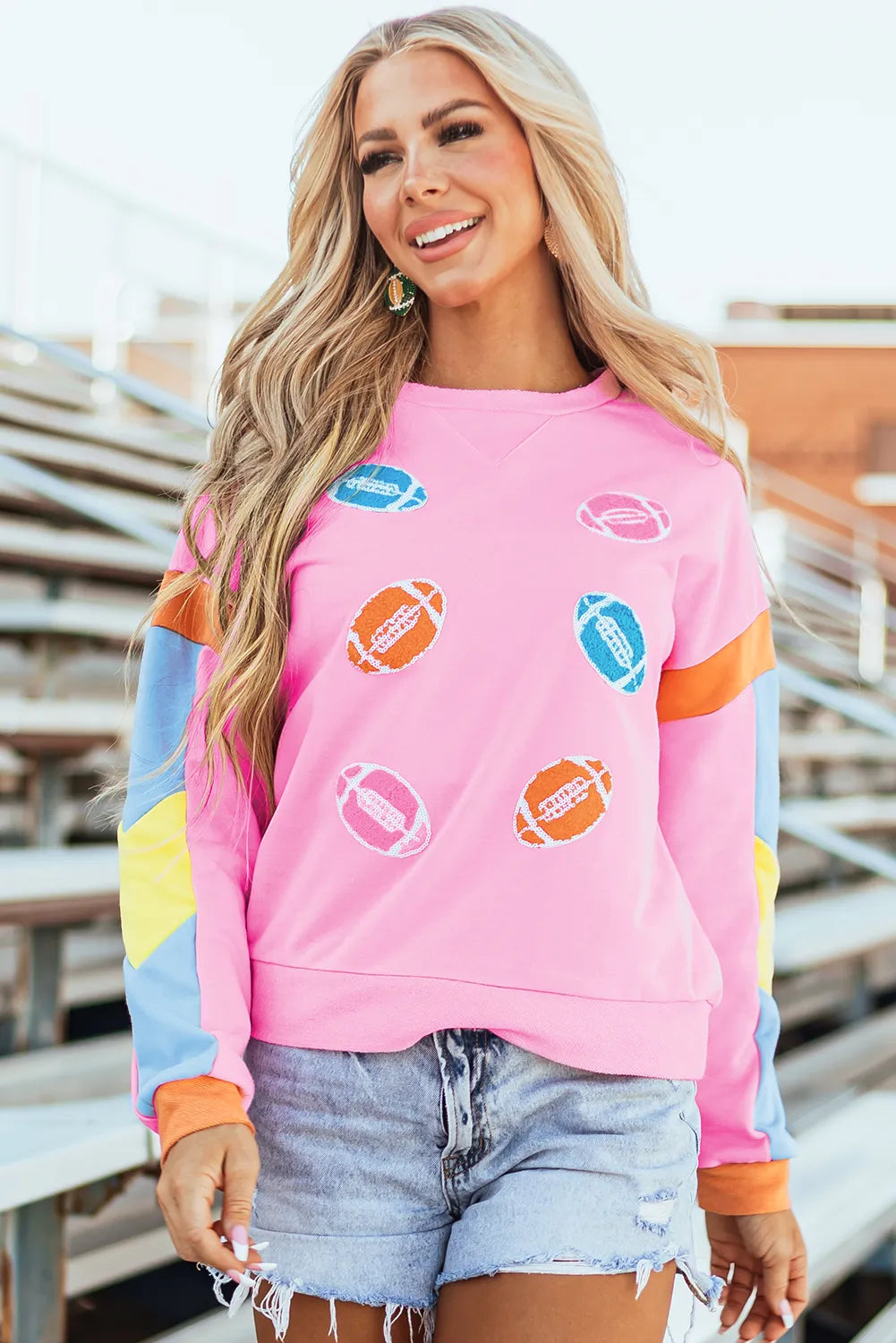 Pink Rugby Football Patchwork Color Block Game Day T Shirt - Chic Meadow Boutique 