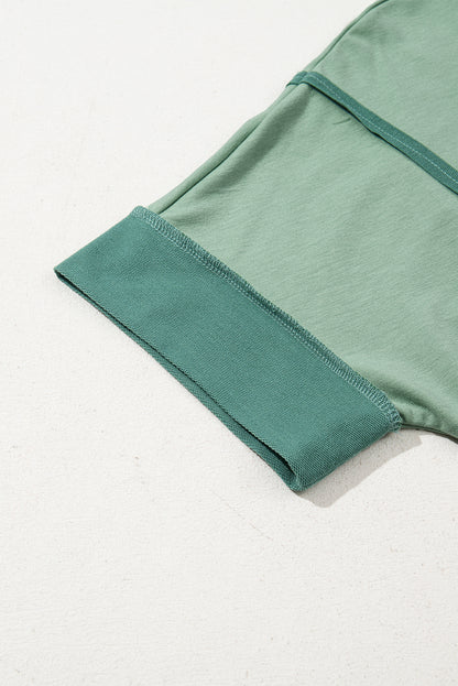 Smoke Green Half Sleeve Raw Seam High Low Side Split Top