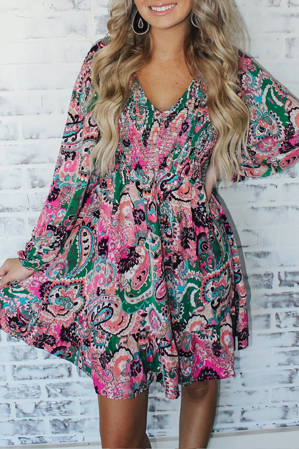 Boho Paisley Print Ruffle Hem Dress - Chic Meadow Boutique 