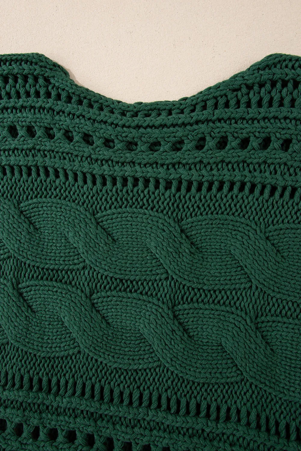 Blackish Green Hollow-out Cable Knit Cropped Sweater - Chic Meadow Boutique 