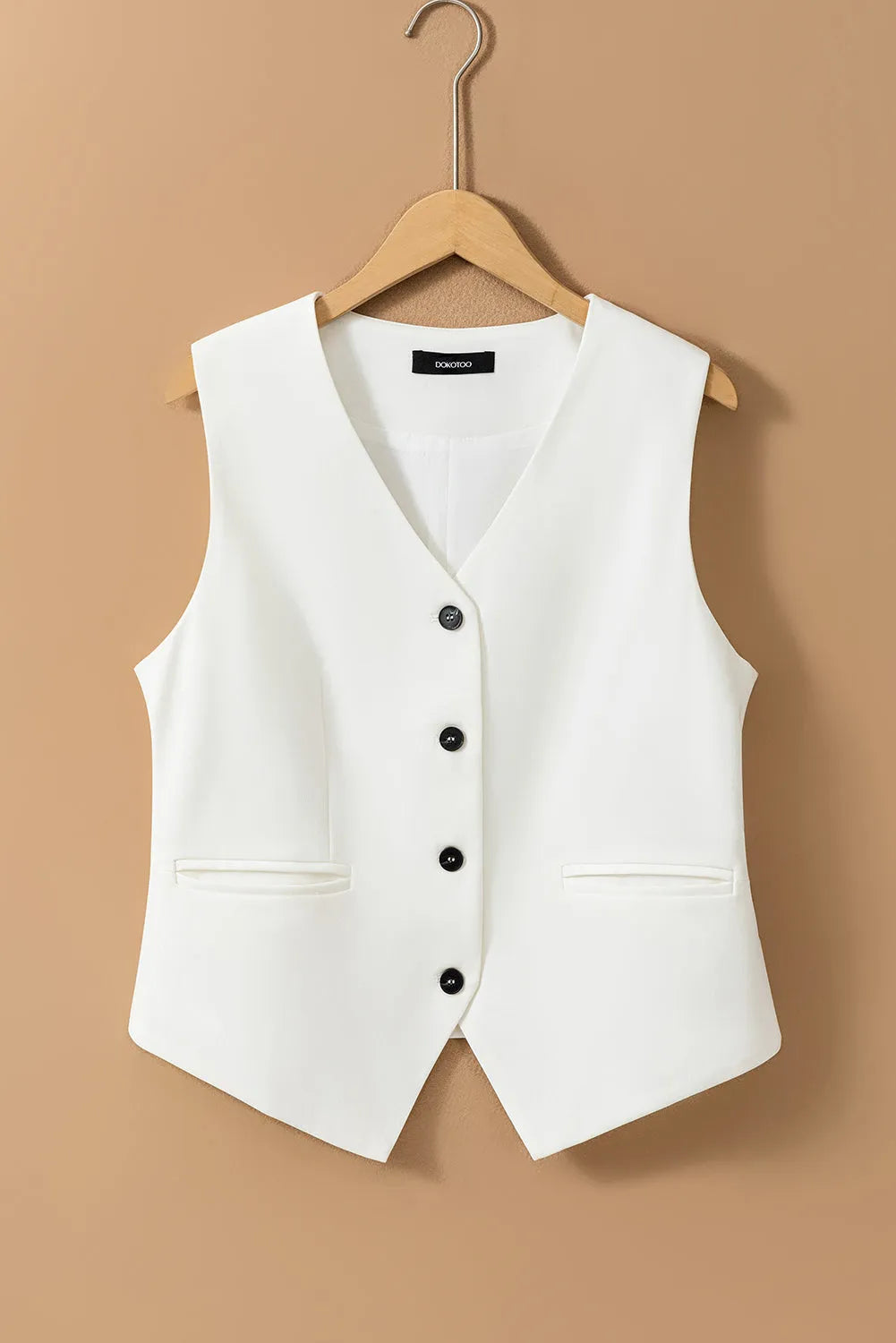 White Solid Color Button up V Neck Suit Vest - Chic Meadow Boutique 