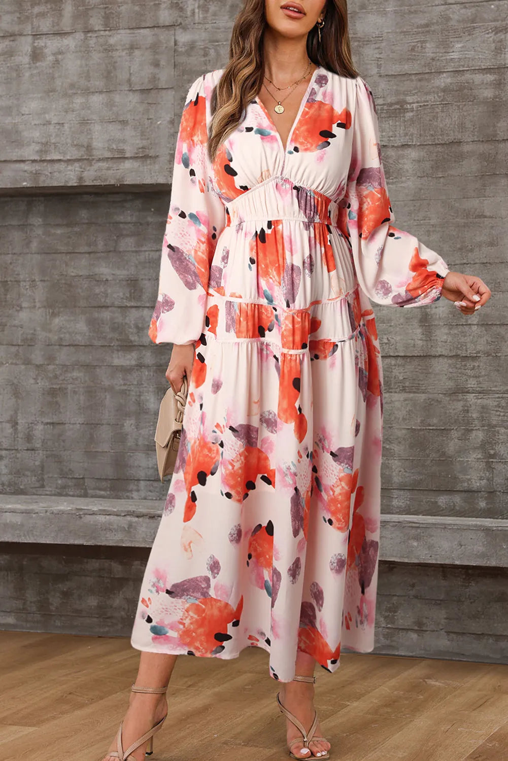 White Abstract Print Pleated High Waist Maxi Dress - Chic Meadow Boutique 